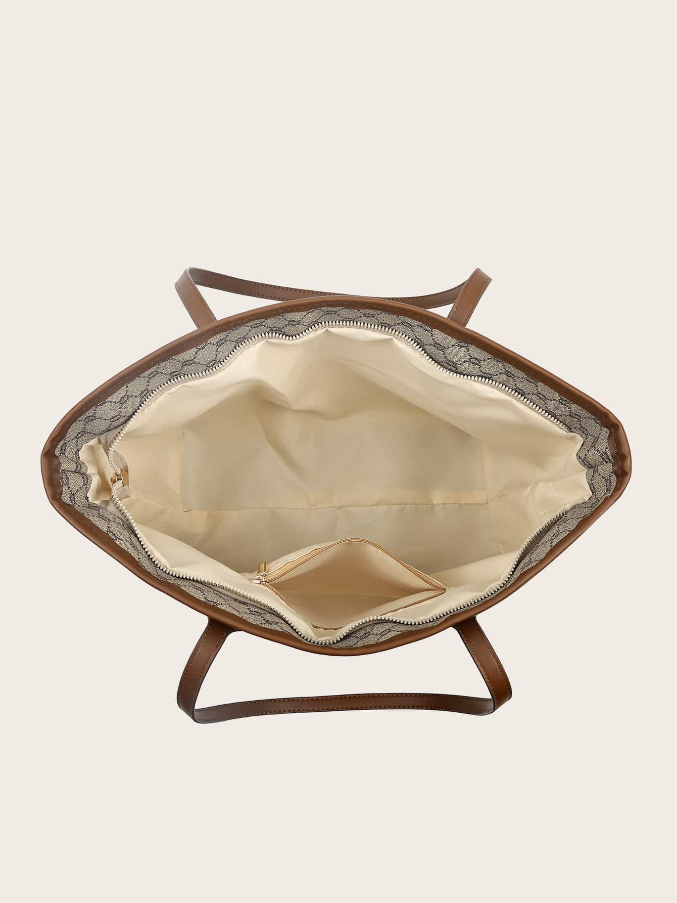 Geometric Pattern Shoulder Tote Bag, Old Money Style Women Bag