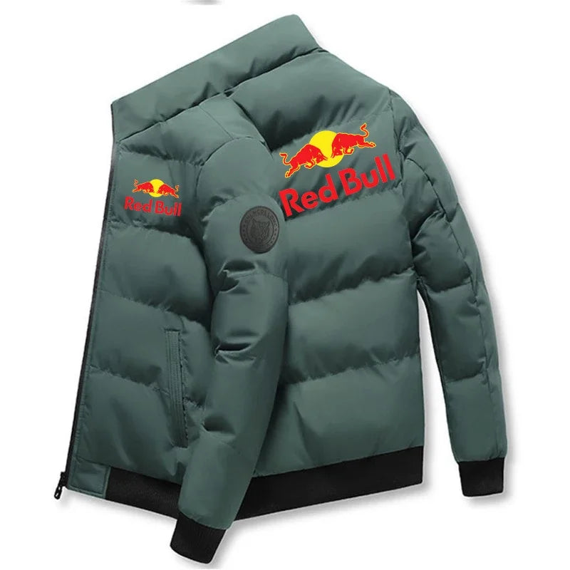 Red Bull 2025 New thick jacket, warm cotton-padded jacket, winter casual sports down jacket, stand-up collar windproof jacket