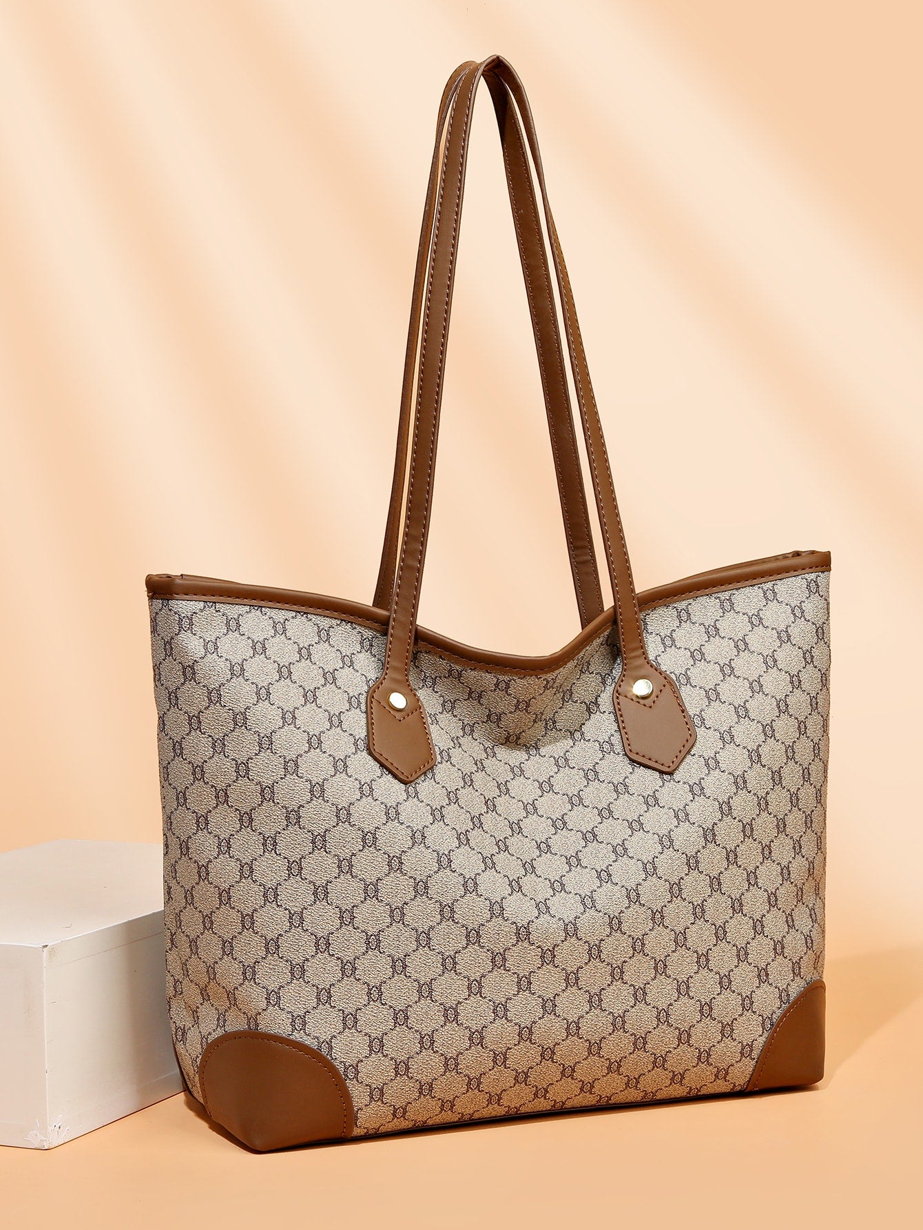 Geometric Pattern Shoulder Tote Bag, Old Money Style Women Bag