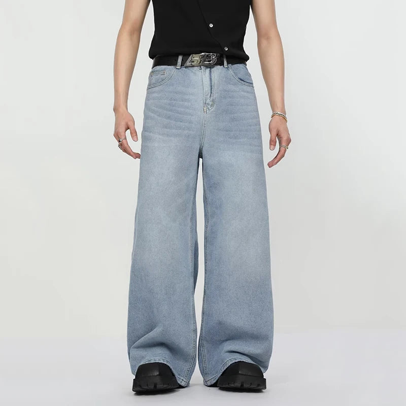 Summer Men Denim Jeans Male Wash Straight Wide Leg Baggy Loose Trousers New Fashion High Street Hot Sale Casual Trousers