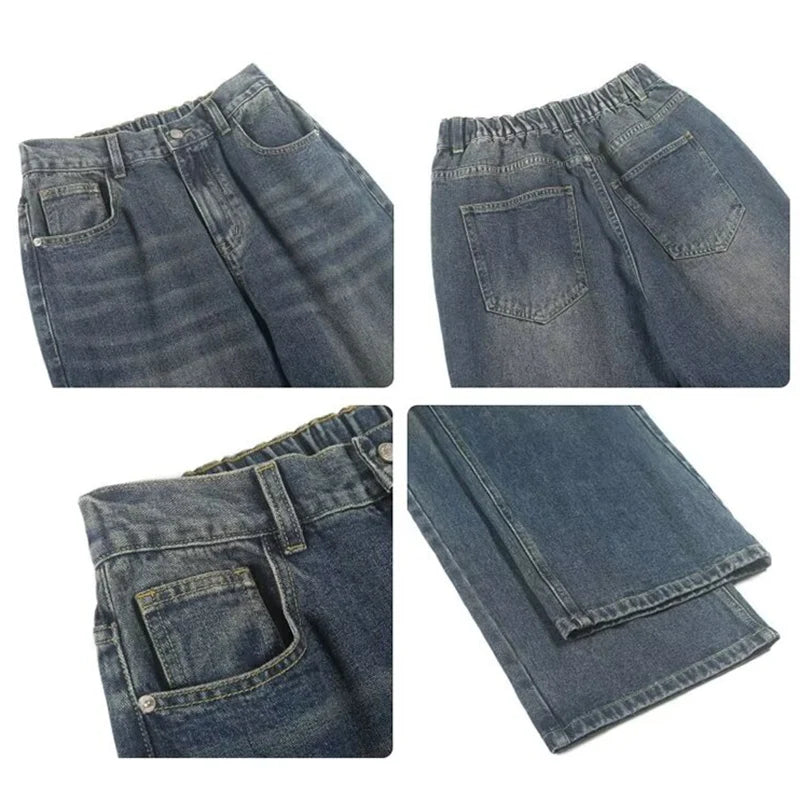 Summer Men Denim Jeans Male Wash Straight Wide Leg Baggy Loose Trousers New Fashion High Street Hot Sale Casual Trousers