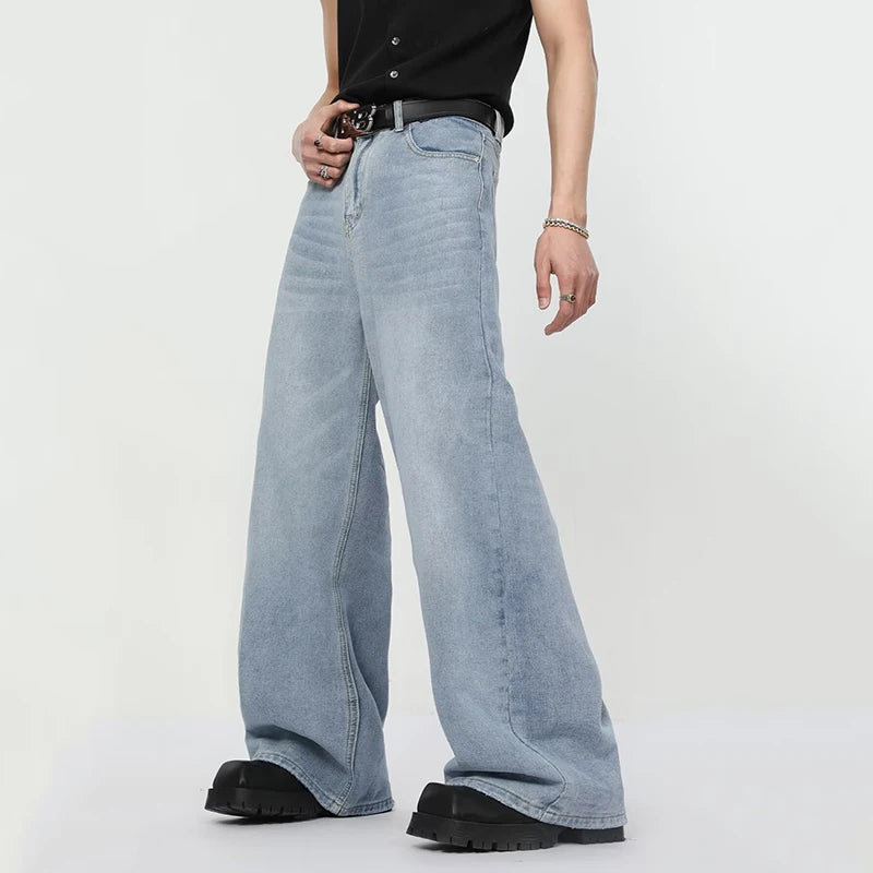 Summer Men Denim Jeans Male Wash Straight Wide Leg Baggy Loose Trousers New Fashion High Street Hot Sale Casual Trousers