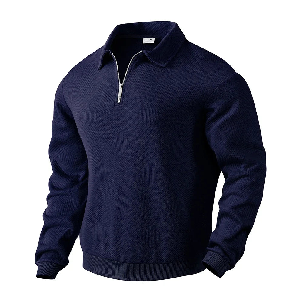 Men's Autumn Casual Sweatshirt Quarter Zip Solid Color Long Sleeve Pullover Turtleneck Outdoor Daily Polo Top for Males