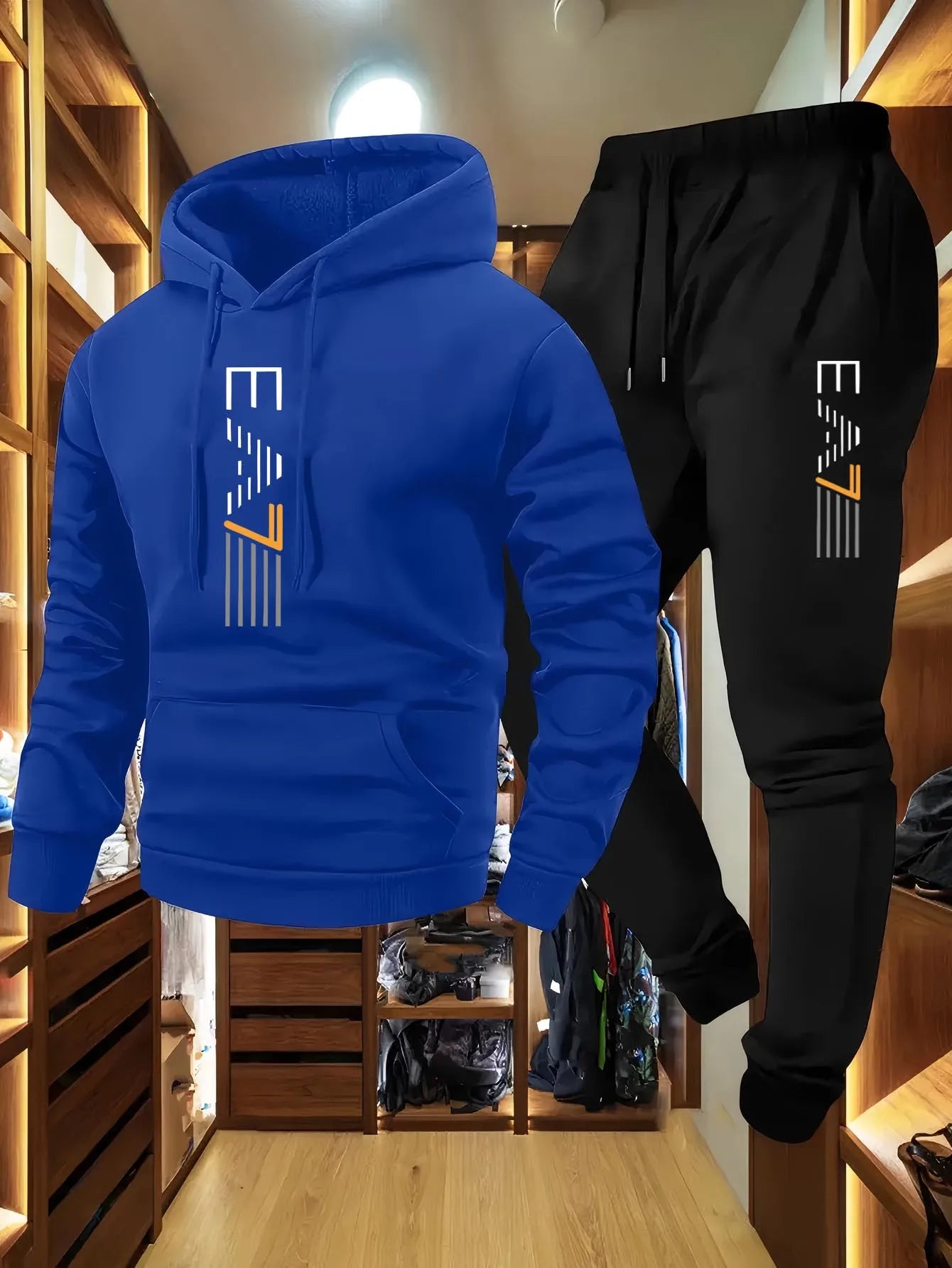 Men's hoodie set, autumn and winter casual hooded sweatshirt 2-piece set, fitness and sports sweatpants set, street trend joggin