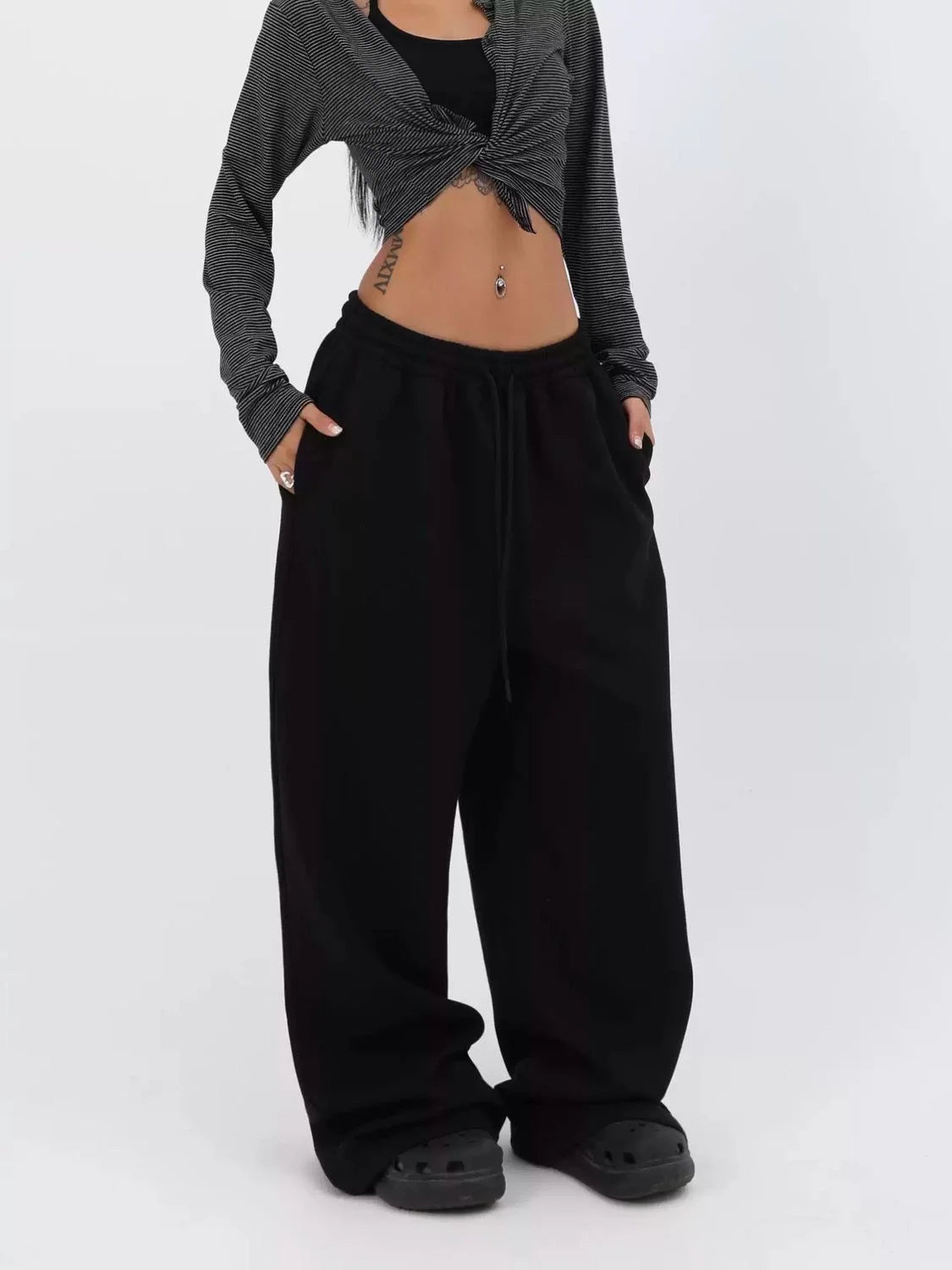 Retro Y2K Baggy Pants Fashion Women Pocket Elastic Waist Oversized Vintgae Wide Leg Pant Casual Streetwear Sweatpant Trousers