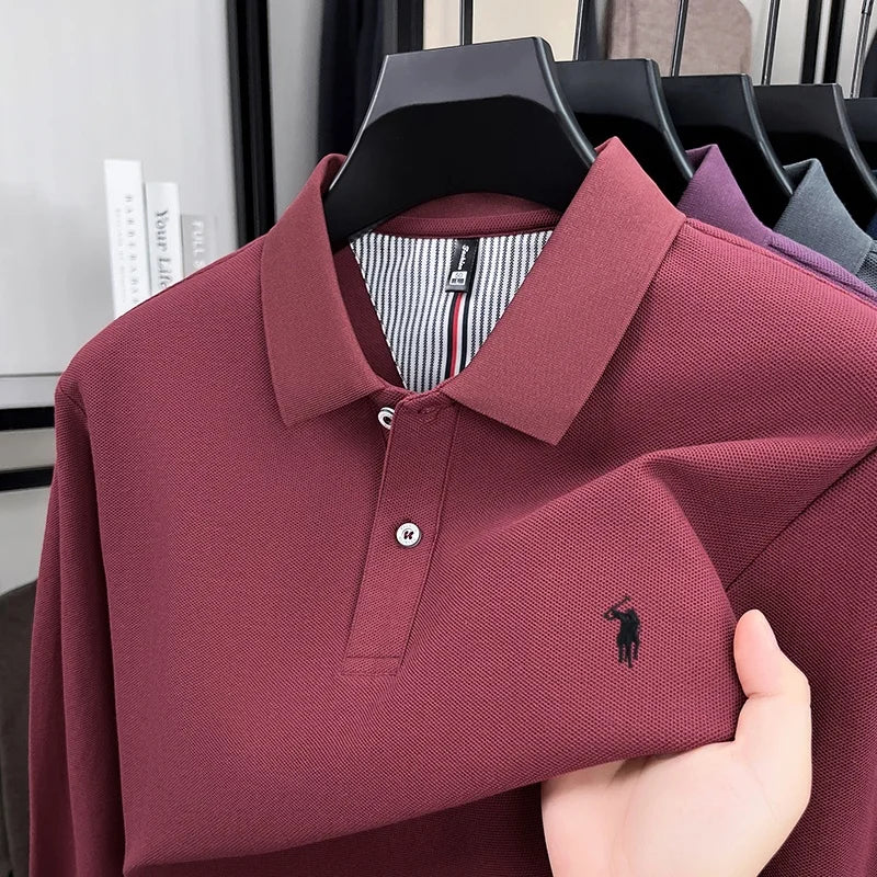 2025 men's long sleeved 100% pure cotton high-end brand POLO shirt autumn fashion hot selling pony embroidery casual T-shirt