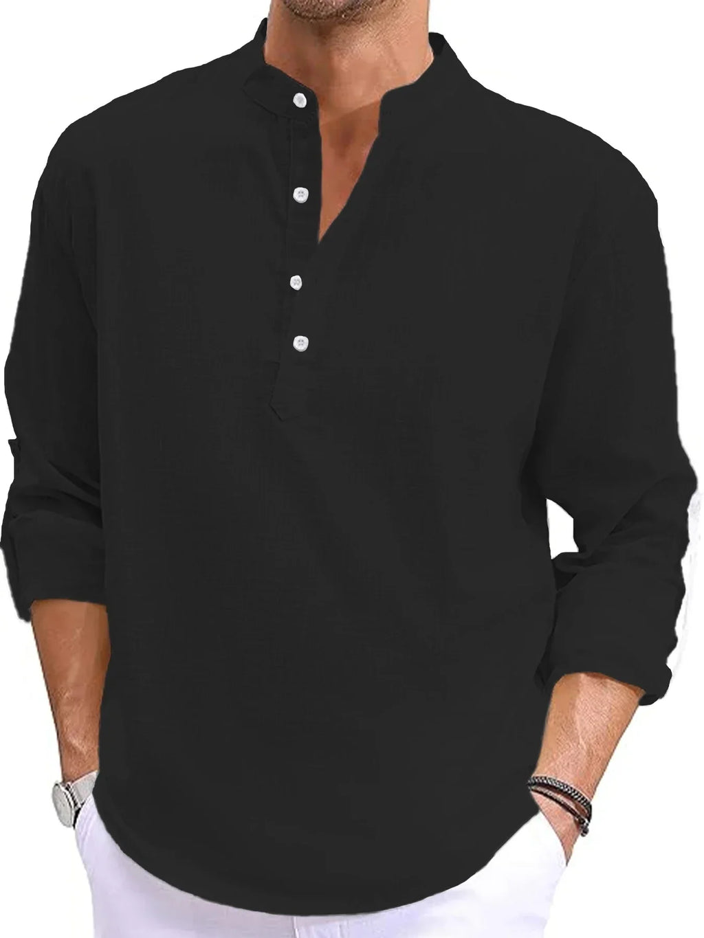 New Men's Linen Long Sleeve TShirt Cotton Mens Shirts Designer Lightweight Streetwear Solid Color Loose Casual Breathable Shirt