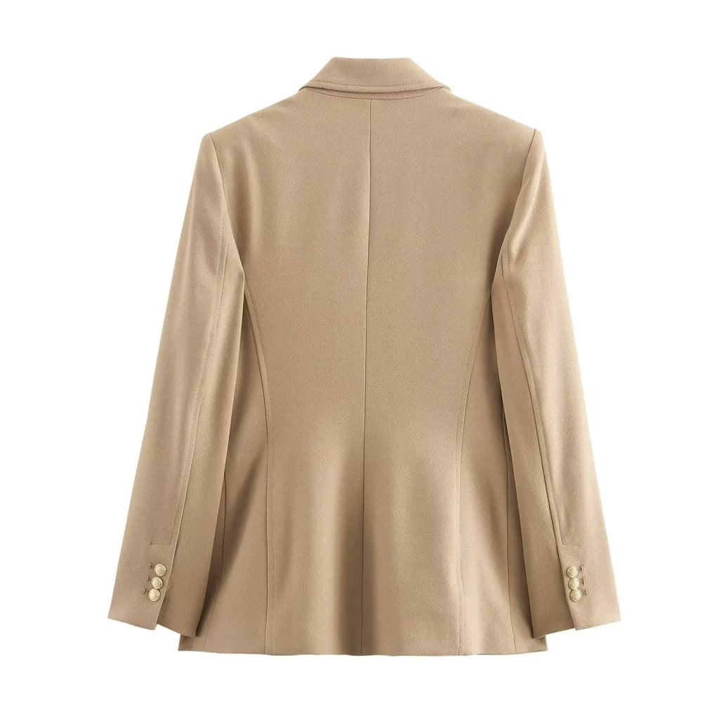 Women Fashion With Pockets Solid Double Breasted Blazer Vintage Long Sleeves Notched Neck Female Office Lady Outfits