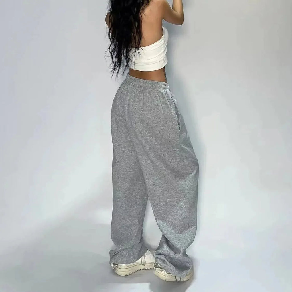 Retro Y2K Baggy Pants Fashion Women Pocket Elastic Waist Oversized Vintgae Wide Leg Pant Casual Streetwear Sweatpant Trousers