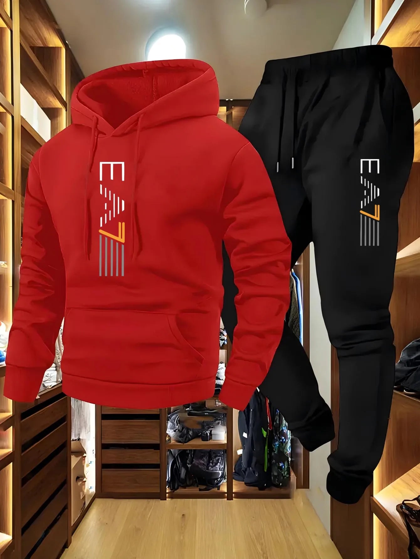 Men's hoodie set, autumn and winter casual hooded sweatshirt 2-piece set, fitness and sports sweatpants set, street trend joggin