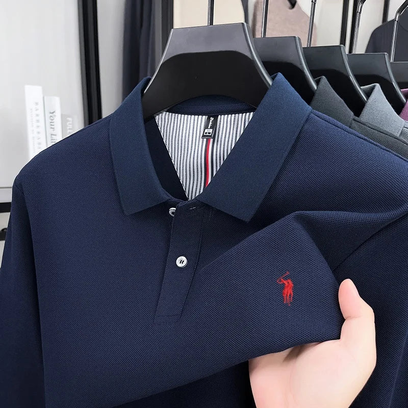 2025 men's long sleeved 100% pure cotton high-end brand POLO shirt autumn fashion hot selling pony embroidery casual T-shirt