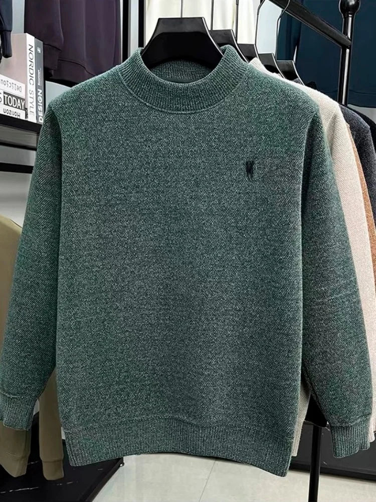 High quality autumn and winter fashion new velvet warm knitted sweater men's brand pony exquisite embroidered pullover sweater