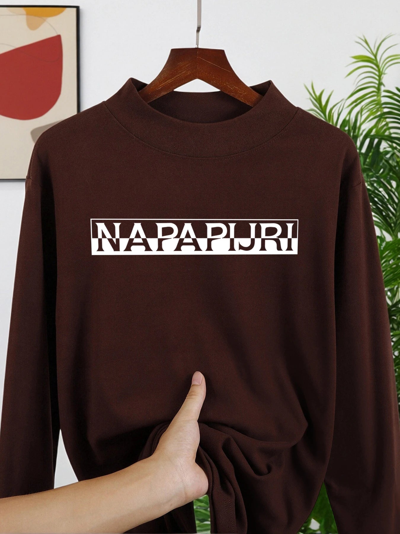 Napapijri Letter Creativity Print New Thicken Men Pullovers Comfy Warm Shirt Casual Street Long Sleeve Fit Basic Inner Wear
