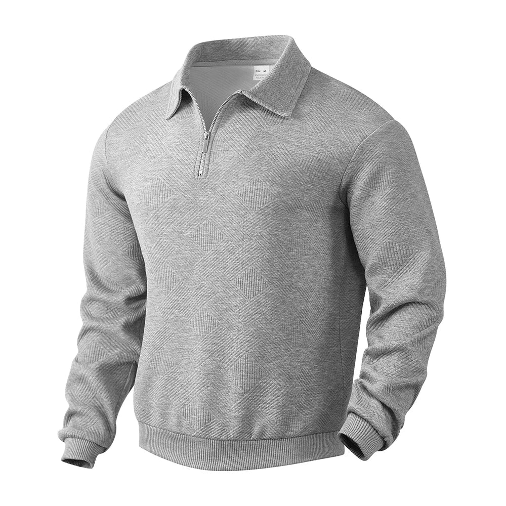 Men's Autumn Casual Sweatshirt Quarter Zip Solid Color Long Sleeve Pullover Turtleneck Outdoor Daily Polo Top for Males