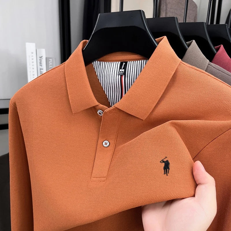 2025 men's long sleeved 100% pure cotton high-end brand POLO shirt autumn fashion hot selling pony embroidery casual T-shirt