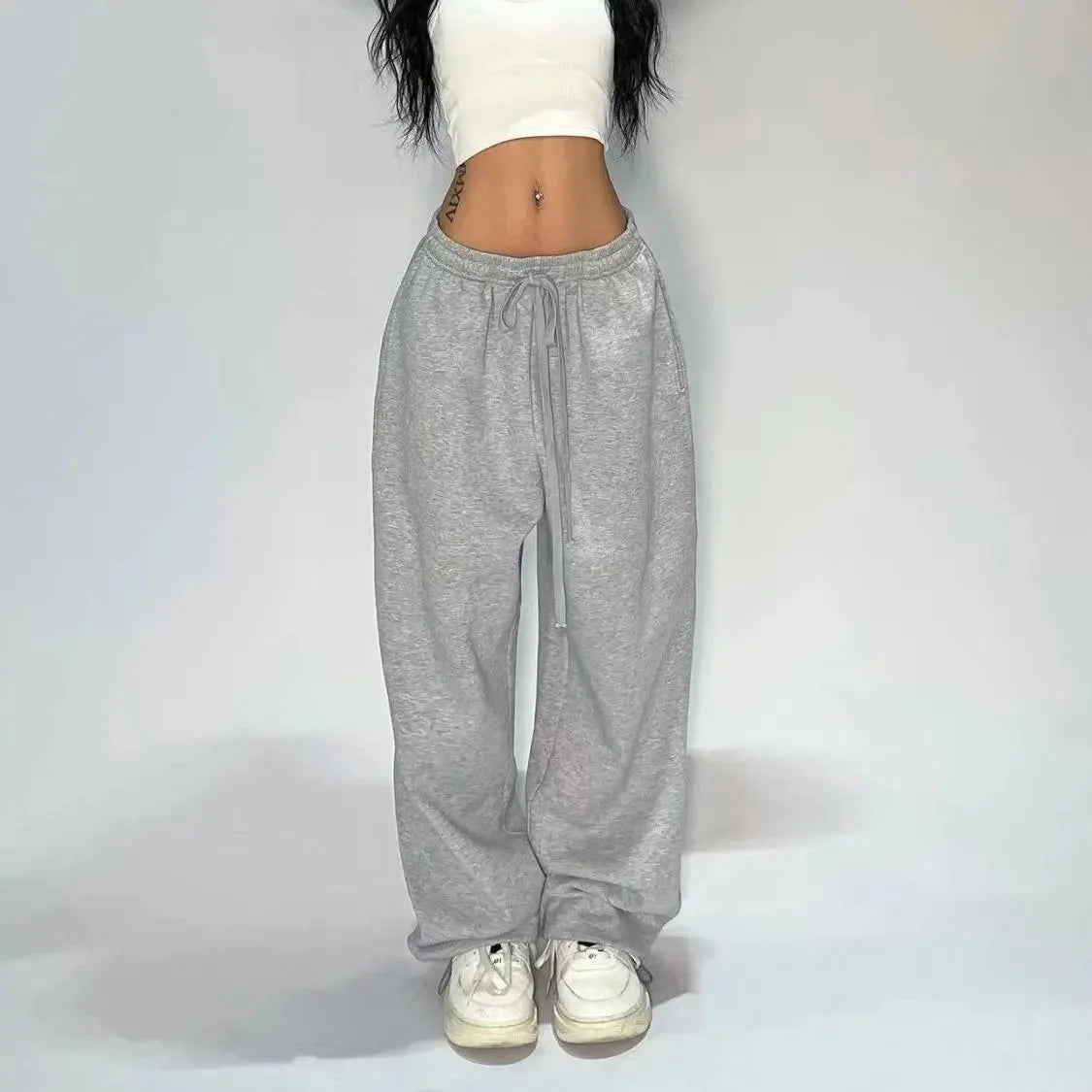 Retro Y2K Baggy Pants Fashion Women Pocket Elastic Waist Oversized Vintgae Wide Leg Pant Casual Streetwear Sweatpant Trousers