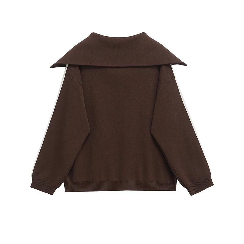 Willshela Women Fashion 2 Piece Set Brown Pullover Sweatshirts & Vintage High Elastic Waist Trousers Feamle Chic Lady Pants Sets