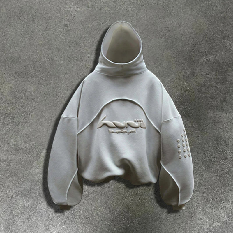 Trendy Streetwear Colorblocked Patchwork Hoodie Letter Foil Print Casual Sweatshirt for Men