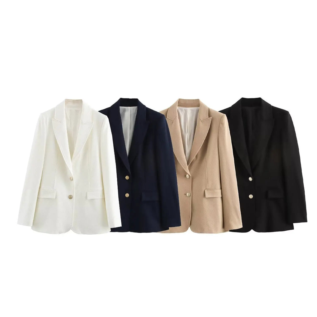 Women Fashion With Pockets Solid Double Breasted Blazer Vintage Long Sleeves Notched Neck Female Office Lady Outfits