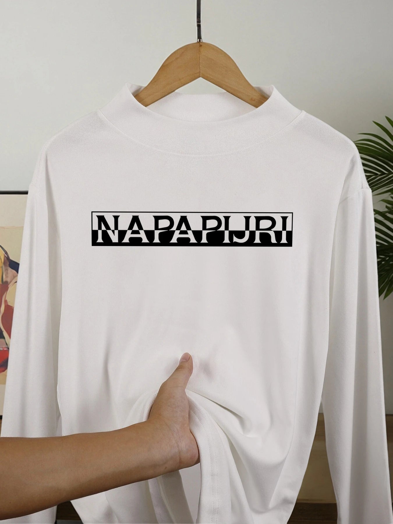Napapijri Letter Creativity Print New Thicken Men Pullovers Comfy Warm Shirt Casual Street Long Sleeve Fit Basic Inner Wear