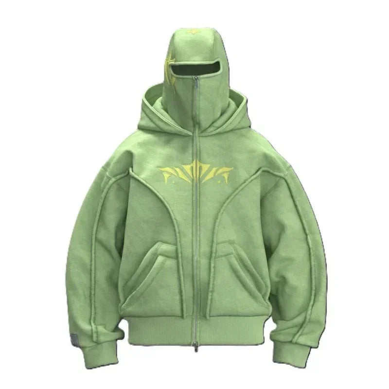 Y2K Harajuku Zip up Hoodie Vintage Pattern high quality Oversized Sweatshirt gothic Casual Men Women Hip hop Fashion Streetwear