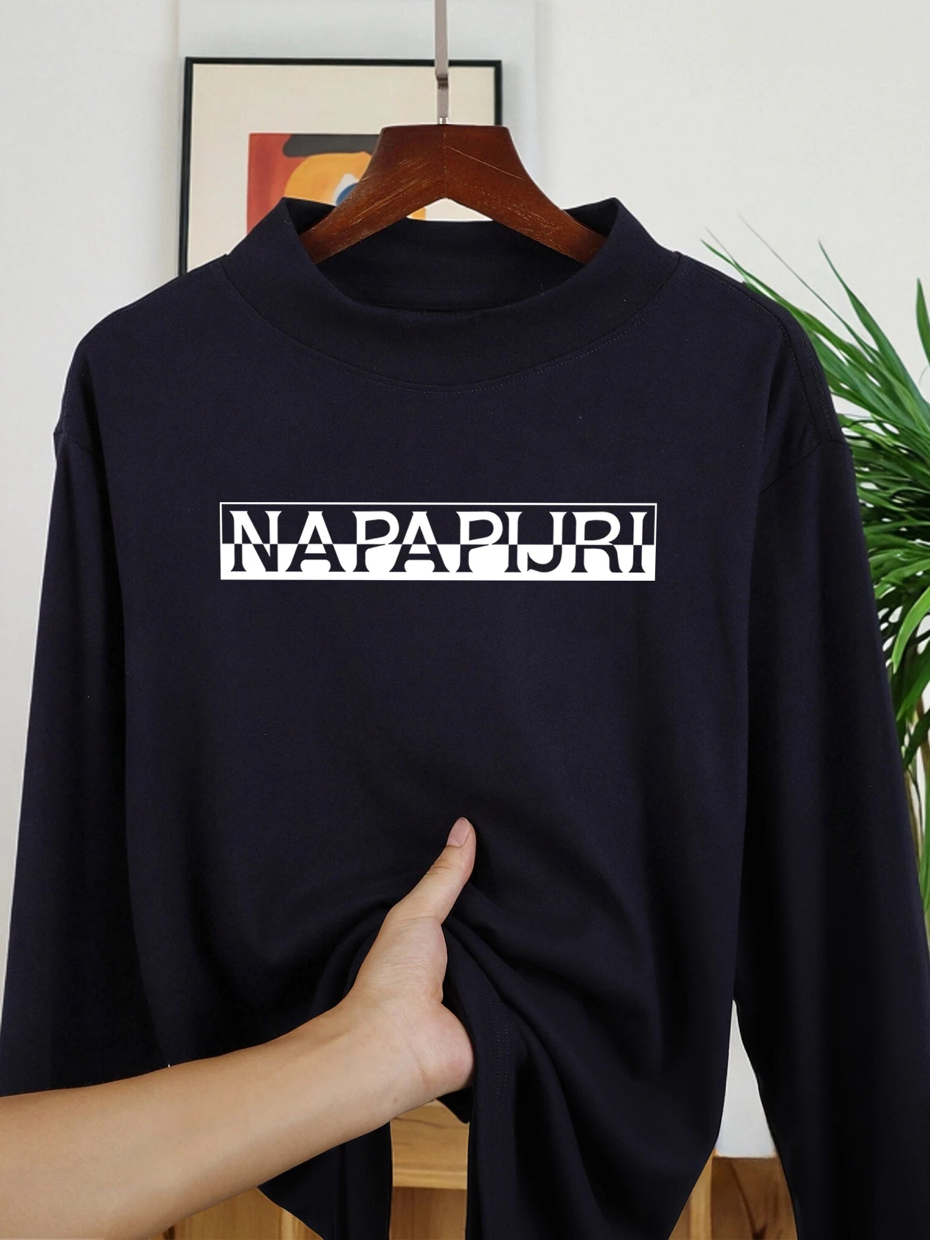Napapijri Letter Creativity Print New Thicken Men Pullovers Comfy Warm Shirt Casual Street Long Sleeve Fit Basic Inner Wear