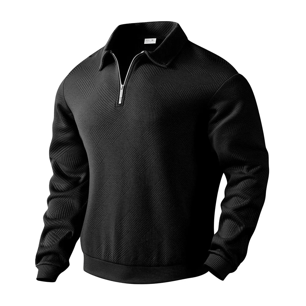 Men's Autumn Casual Sweatshirt Quarter Zip Solid Color Long Sleeve Pullover Turtleneck Outdoor Daily Polo Top for Males