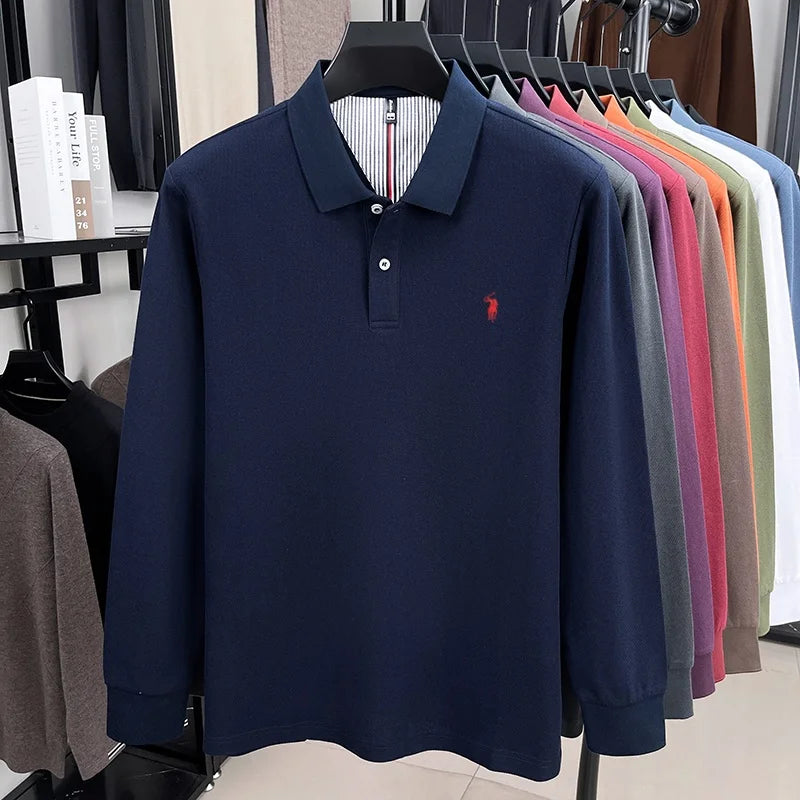 2025 men's long sleeved 100% pure cotton high-end brand POLO shirt autumn fashion hot selling pony embroidery casual T-shirt