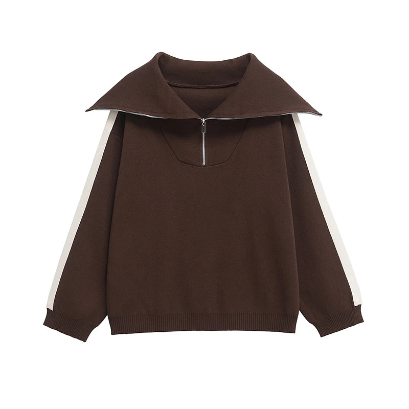 Willshela Women Fashion 2 Piece Set Brown Pullover Sweatshirts & Vintage High Elastic Waist Trousers Feamle Chic Lady Pants Sets