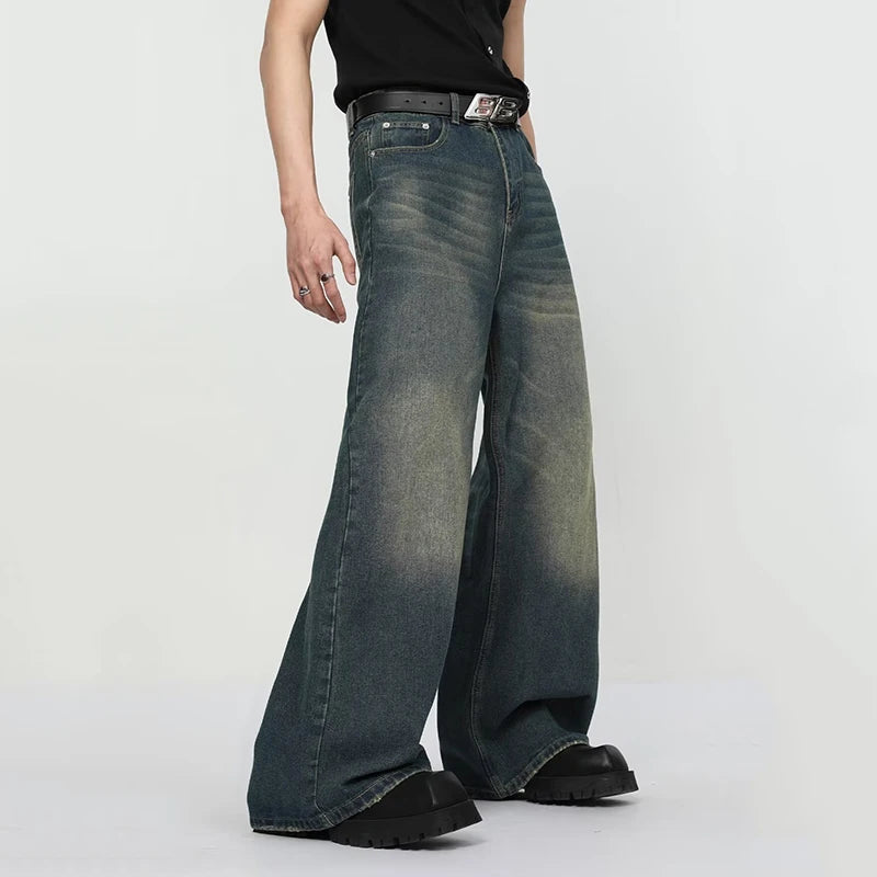 Summer Men Denim Jeans Male Wash Straight Wide Leg Baggy Loose Trousers New Fashion High Street Hot Sale Casual Trousers