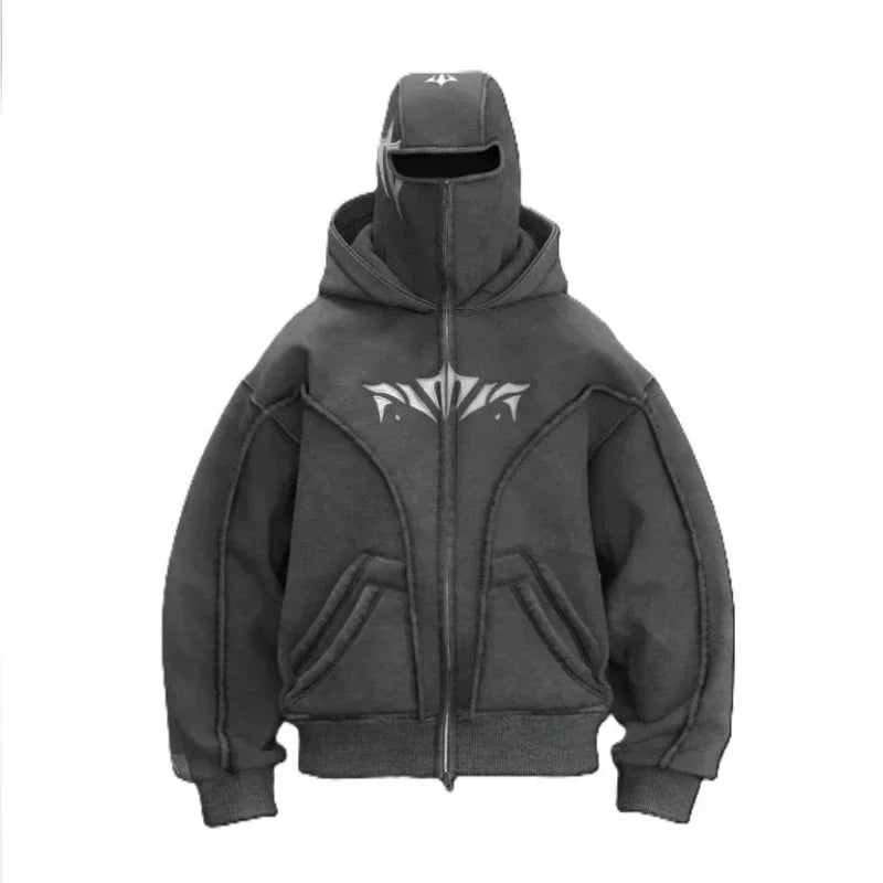 Y2K Harajuku Zip up Hoodie Vintage Pattern high quality Oversized Sweatshirt gothic Casual Men Women Hip hop Fashion Streetwear