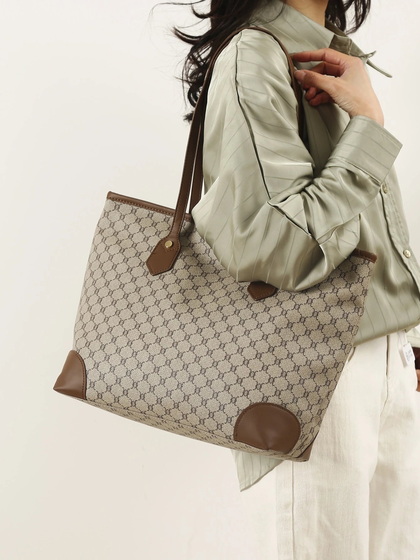 Geometric Pattern Shoulder Tote Bag, Old Money Style Women Bag