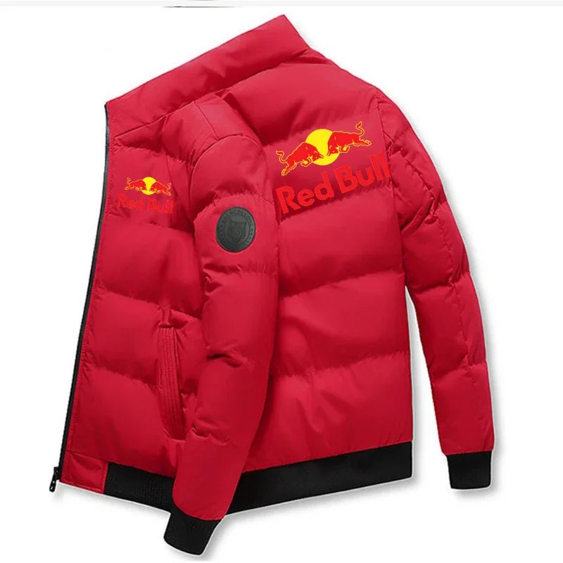 Red Bull 2025 New thick jacket, warm cotton-padded jacket, winter casual sports down jacket, stand-up collar windproof jacket